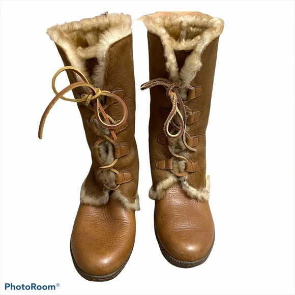 Born Sheep Skin Leather Shearling Chestnut Nome Tall Boots - Picture 1 of 15